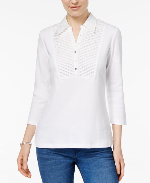 Karen Scott Petite Cotton Collared Top